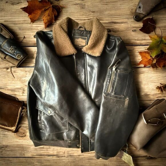 Men's Vintage Arizona Jean company faux leather aviation bomber jacket sz large - Picture 2 of 10